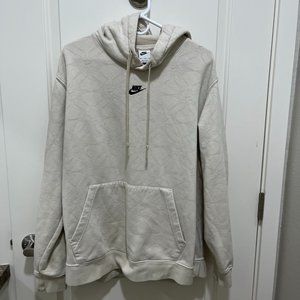 Nike Drawstring Hoodie Mens XXL beige natural BlackSwoosh Logo FleeceSweatshirt